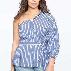 Eloquii One Shoulder Blue and White Striped Top